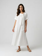 Women's Elegant White Maxi Dress | Charming Summer Dress with Chic Neck Tie