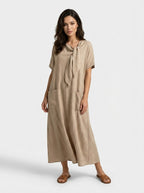 Women's Elegant White Maxi Dress | Charming Summer Dress with Chic Neck Tie