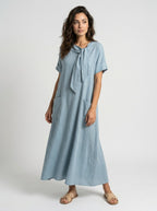 Women's Elegant White Maxi Dress | Charming Summer Dress with Chic Neck Tie
