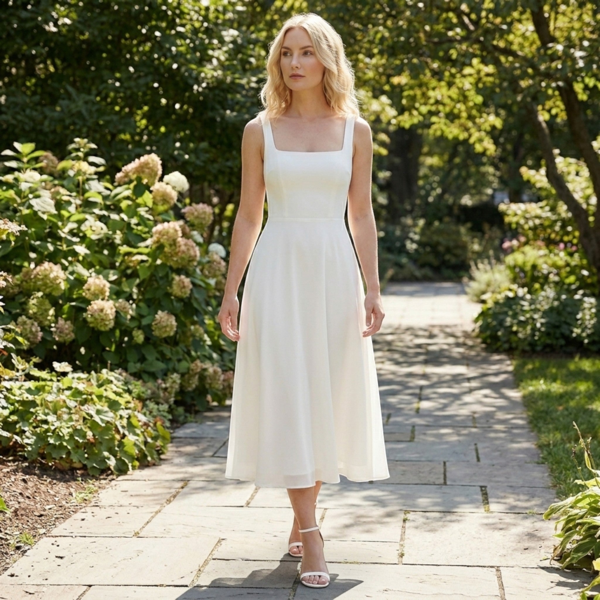 Vestido Midi Blanco Elegante para Mujer | Atuendo Sofisticado para Cóctel en Ocasiones Especiales