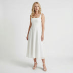 Robe midi blanche élégante pour femmes | Tenue de cocktail sophistiquée pour occasions spéciales