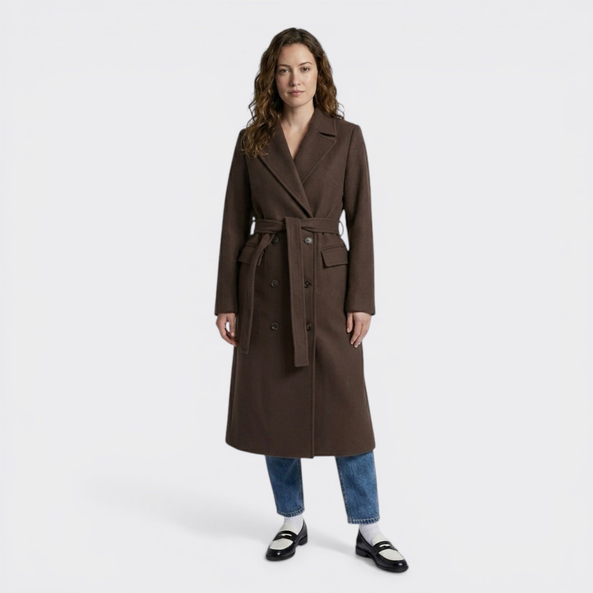 Women's Elegant Wool Blend Overcoat | Tailored Double-Breasted Winter Coat