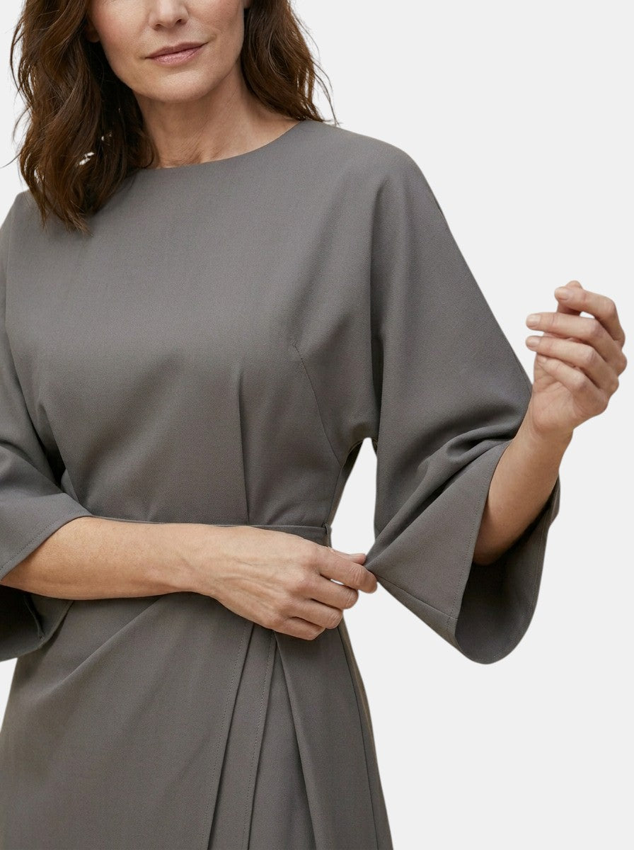 Womens Elegant Wrap Midi Dress | Black Balloon Sleeve Cocktail Dress 12