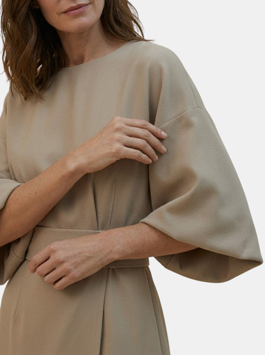 Womens Elegant Wrap Midi Dress | Black Balloon Sleeve Cocktail Dress 10