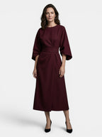 Womens Elegant Wrap Midi Dress | Black Balloon Sleeve Cocktail Dress 15