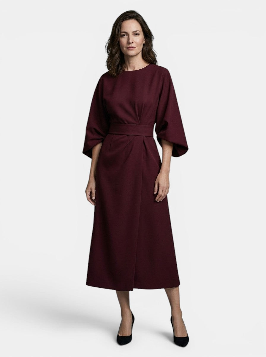 Womens Elegant Wrap Midi Dress | Black Balloon Sleeve Cocktail Dress 15