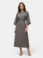 Womens Elegant Wrap Midi Dress | Black Balloon Sleeve Cocktail Dress 11