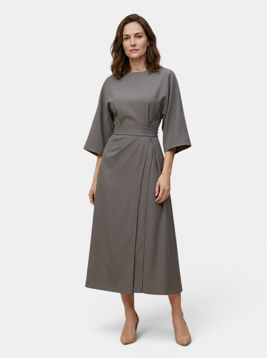 Womens Elegant Wrap Midi Dress | Black Balloon Sleeve Cocktail Dress 11
