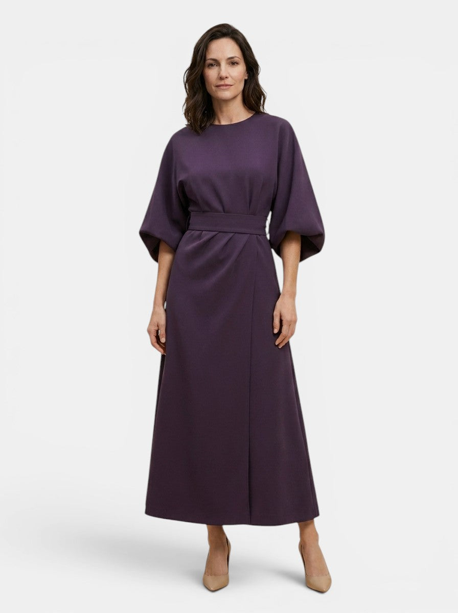 Womens Elegant Wrap Midi Dress | Black Balloon Sleeve Cocktail Dress 5