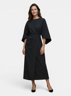 Womens Elegant Wrap Midi Dress | Black Balloon Sleeve Cocktail Dress 3