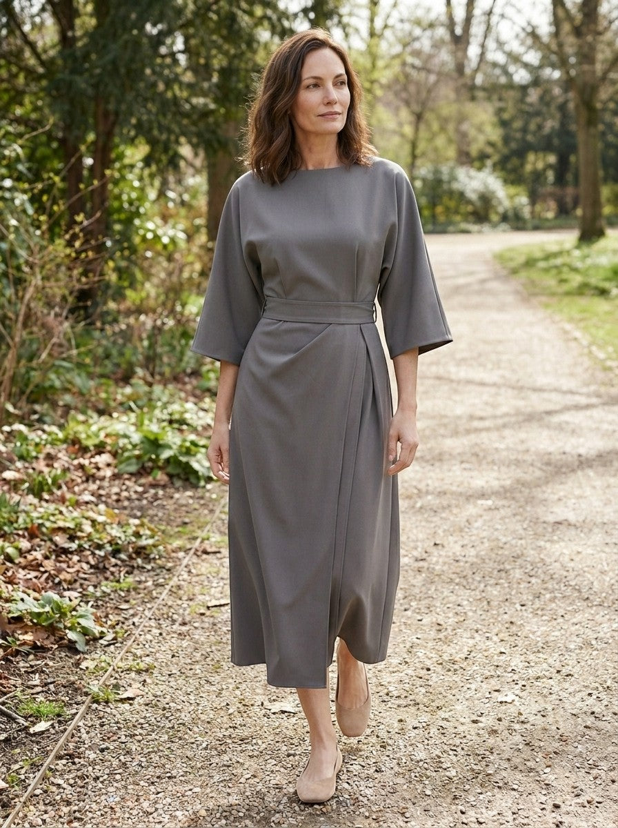 Womens Elegant Wrap Midi Dress | Black Balloon Sleeve Cocktail Dress 2
