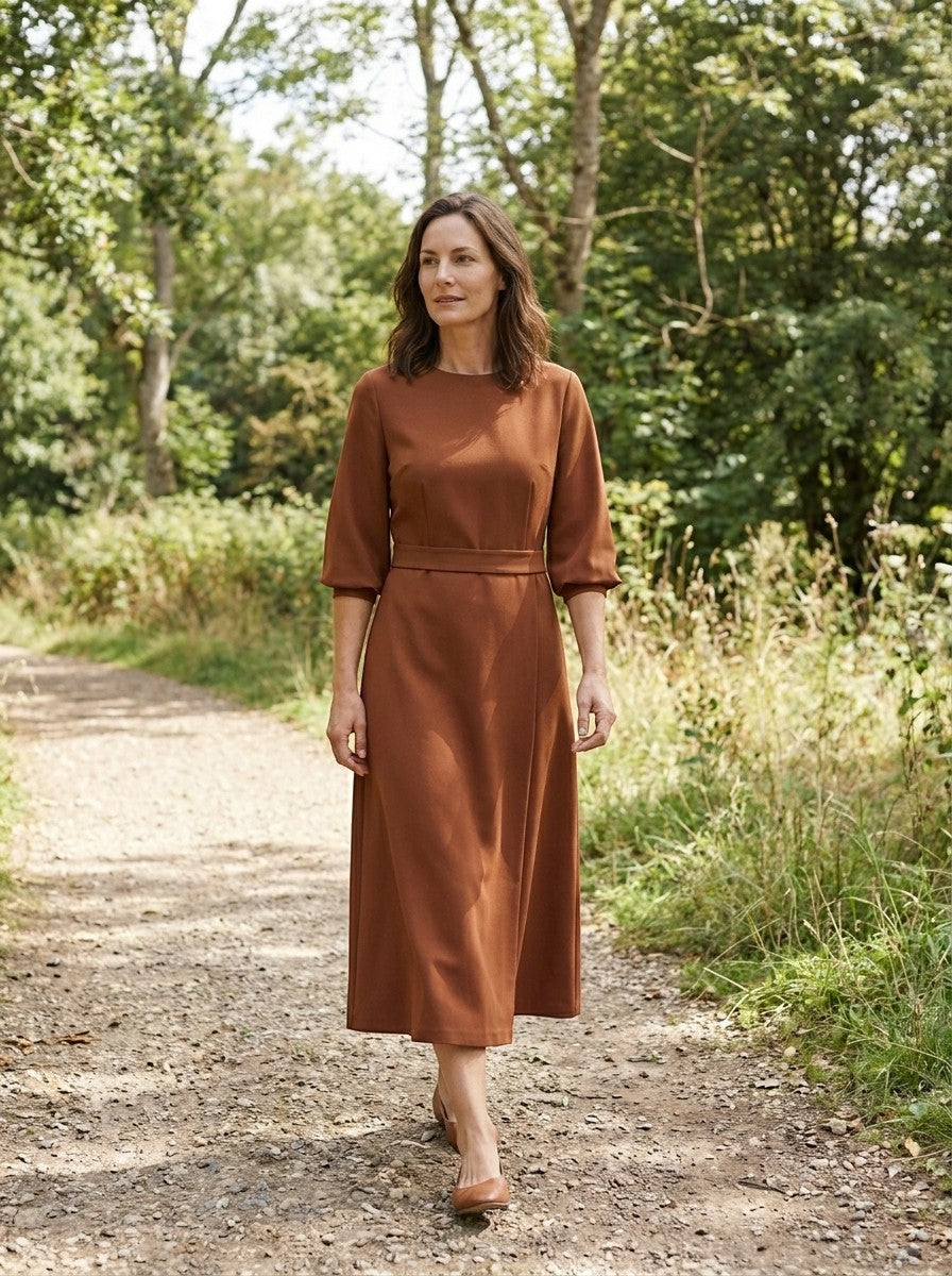 Womens Elegant Wrap Midi Dress | Black Balloon Sleeve Cocktail Dress 1