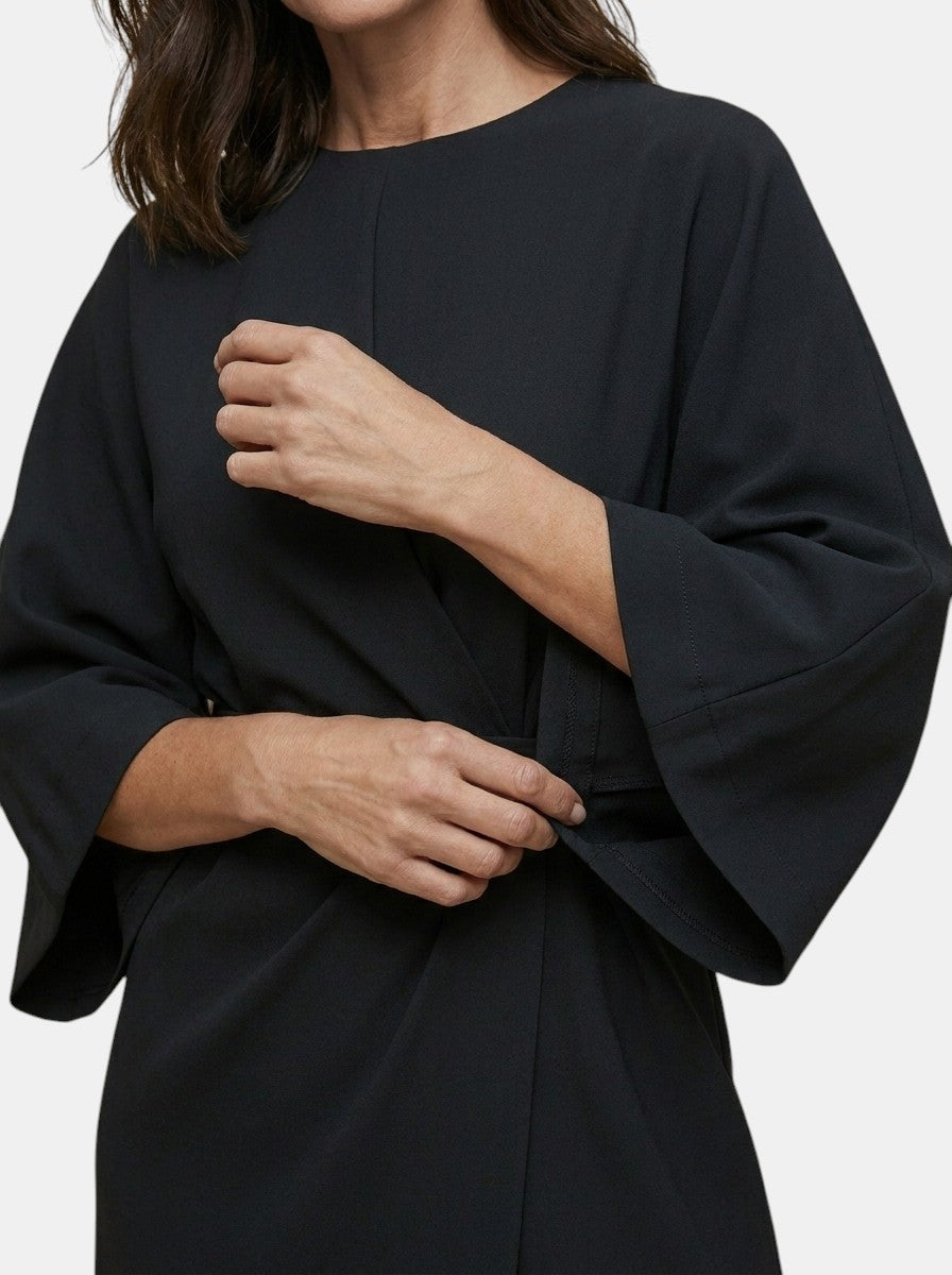 Womens Elegant Wrap Midi Dress | Black Balloon Sleeve Cocktail Dress 4