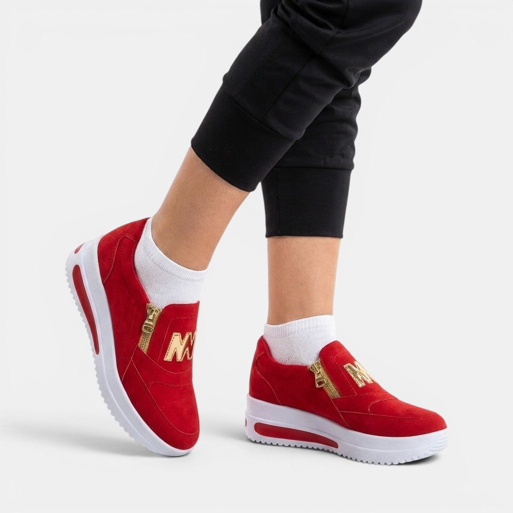 Womens Fabric Slip-On Sneakers | Stylish Zipper Detail Casual Shoes 3