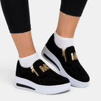 Womens Fabric Slip-On Sneakers | Stylish Zipper Detail Casual Shoes 4