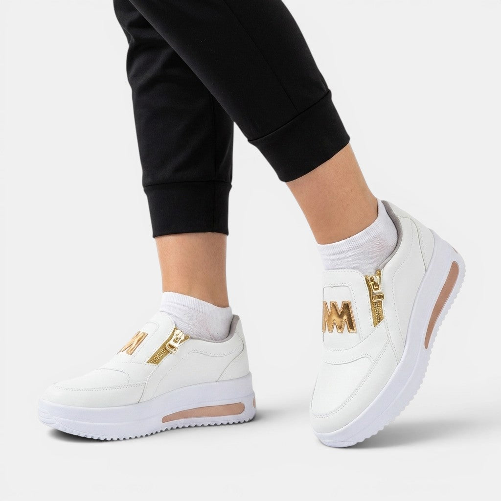 Womens Fabric Slip-On Sneakers | Stylish Zipper Detail Casual Shoes 5