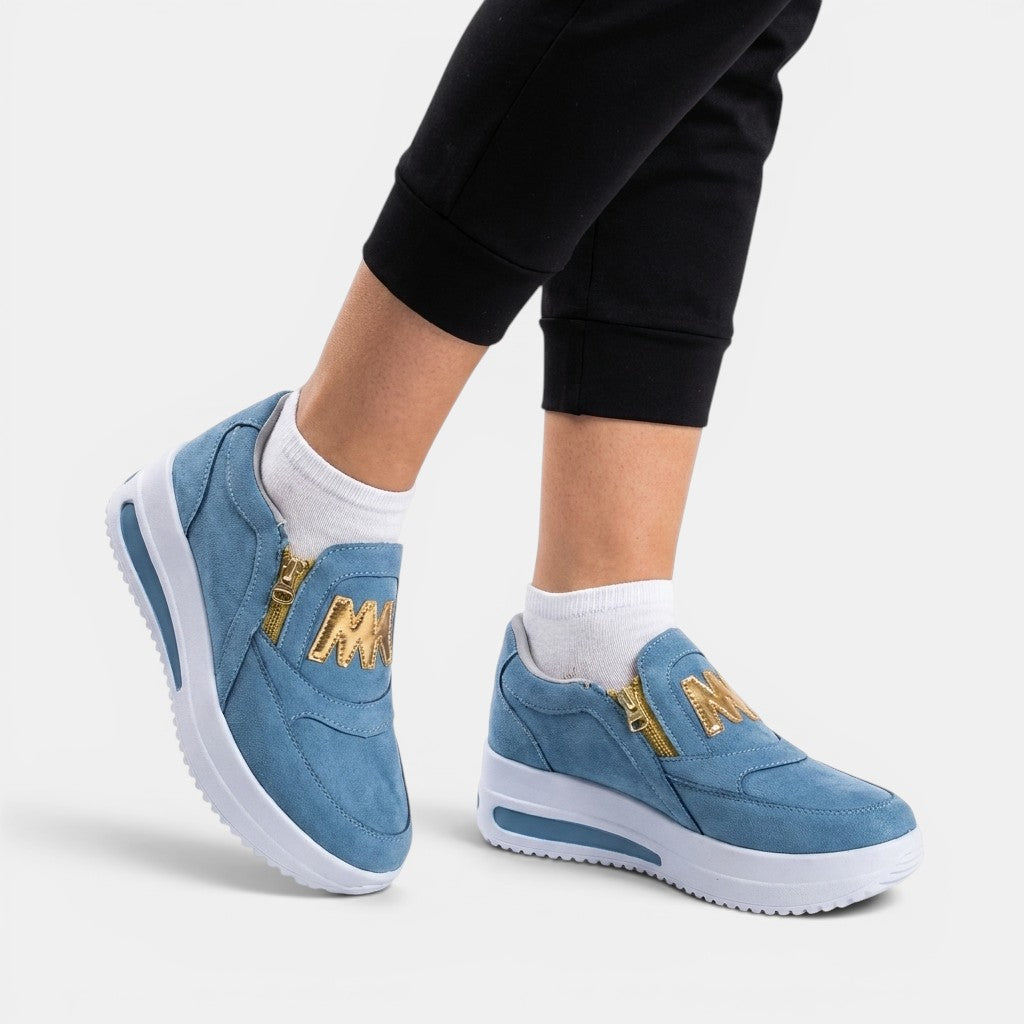 Womens Fabric Slip-On Sneakers | Stylish Zipper Detail Casual Shoes 6