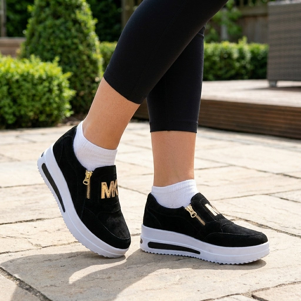 Womens Fabric Slip-On Sneakers | Stylish Zipper Detail Casual Shoes 2