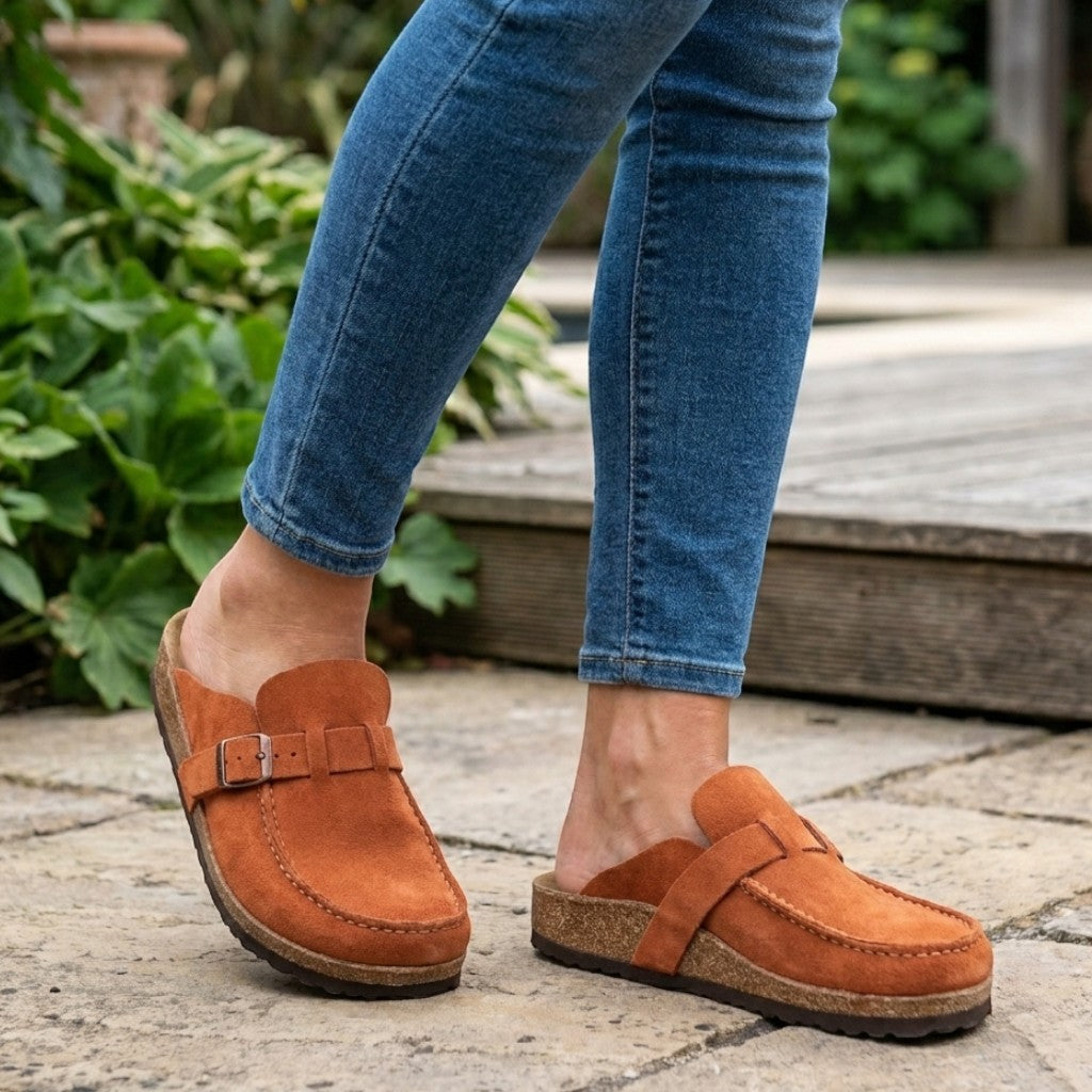 Womens Faux Leather Loafers | Elegant Slip-On Shoes with Buckle Detail 1