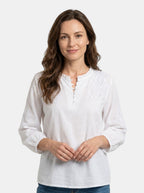 Women's Floral Embroidered Blouse | Lightweight Elegant Summer Top with Classic Button-Front Design
