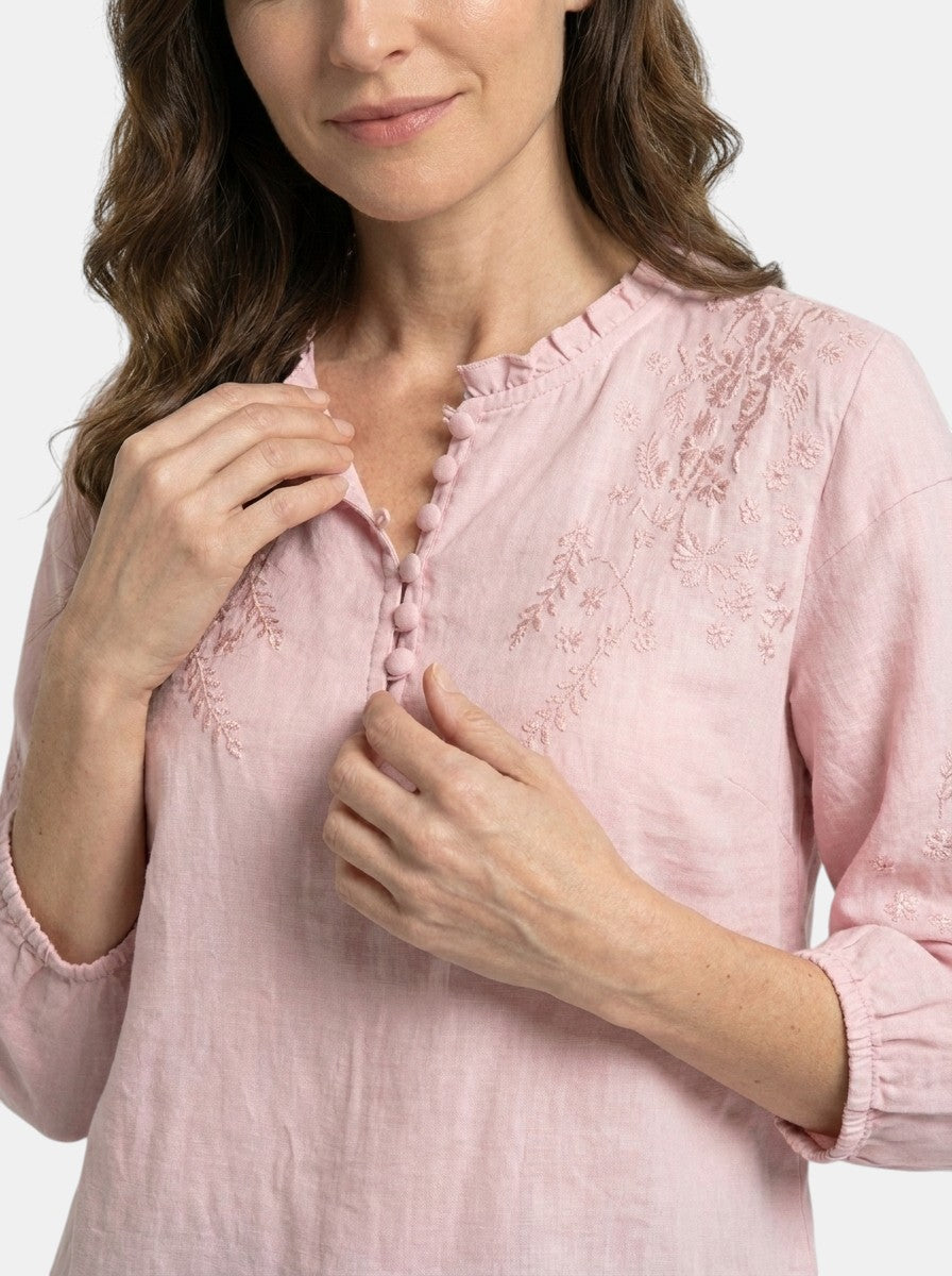 Blusa da donna ricamata con fiori | Top estivo leggero ed elegante con design classico a bottoni sul davanti