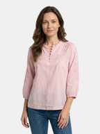 Women's Floral Embroidered Blouse | Lightweight Elegant Summer Top with Classic Button-Front Design