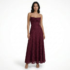 Vestido largo jacquard floral para mujer | Elegante vestido formal con tirantes finos