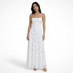 Vestido largo jacquard floral para mujer | Elegante vestido formal con tirantes finos