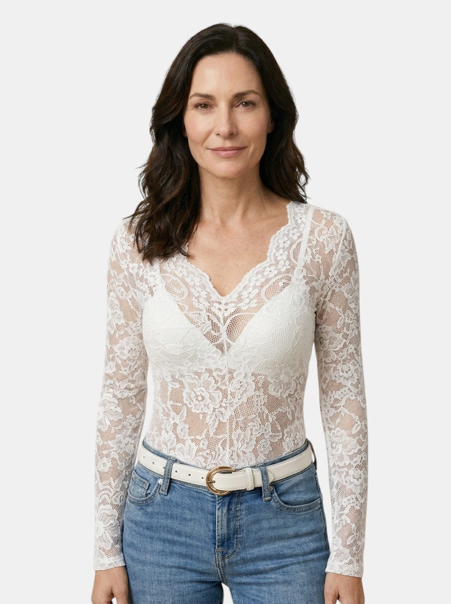 Womens Floral Lace Blouse | Elegant Slim Fit Long Sleeve Top for Spring and Summer 6