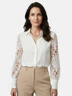 Womens Floral Lace Sleeve Blouse | Elegant Long Sleeve Top for All Seasons 3