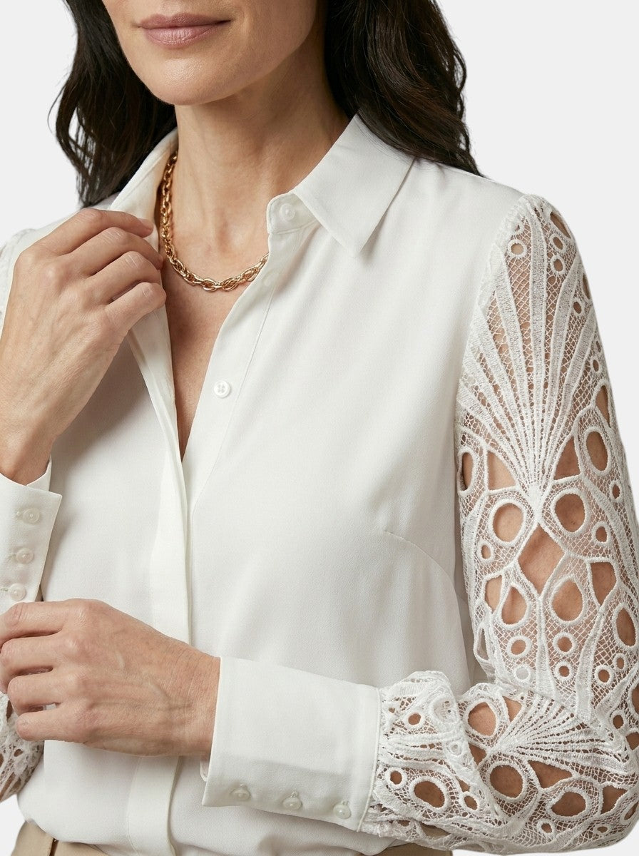 Womens Floral Lace Sleeve Blouse | Elegant Long Sleeve Top for All Seasons 4