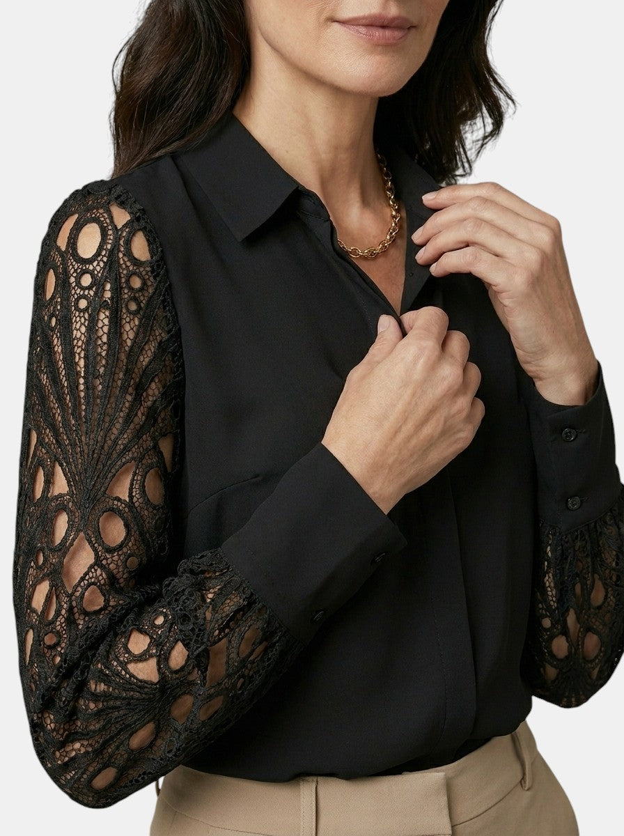Womens Floral Lace Sleeve Blouse | Elegant Long Sleeve Top for All Seasons 6