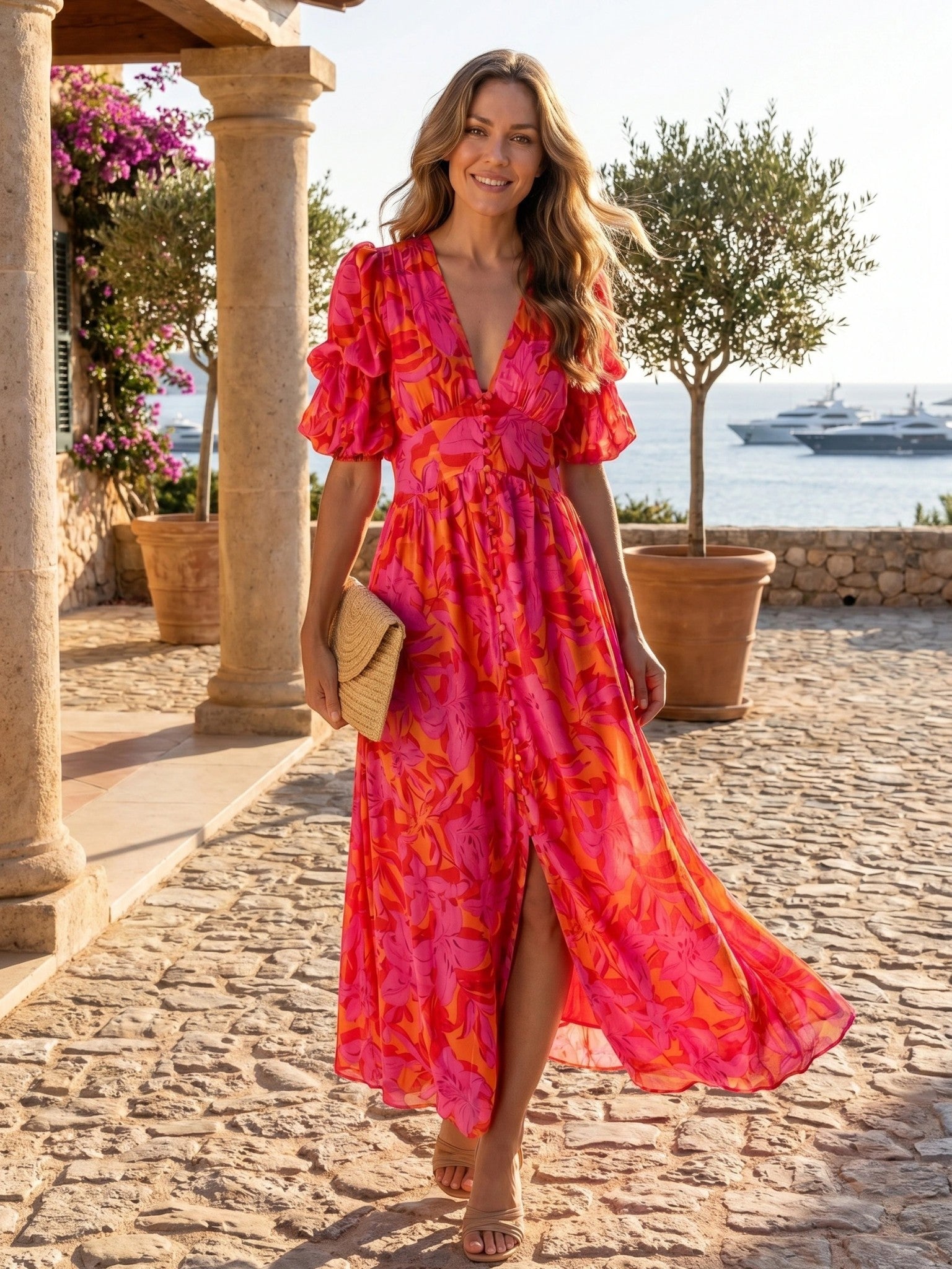 Women's Floral Maxi Dress | Flowing Vibrant Summer Style with V-Neckline