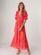 Women's Floral Maxi Dress | Flowing Vibrant Summer Style with V-Neckline