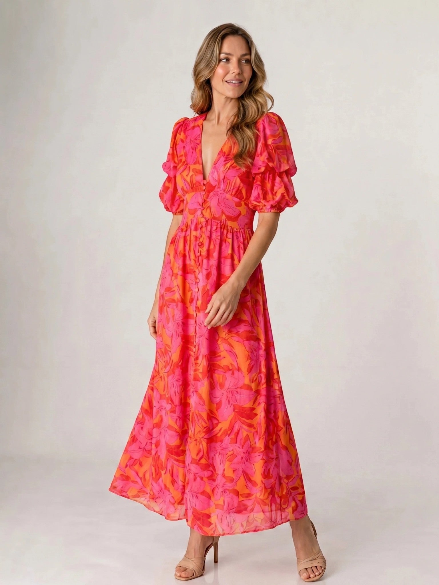 Women's Floral Maxi Dress | Flowing Vibrant Summer Style with V-Neckline