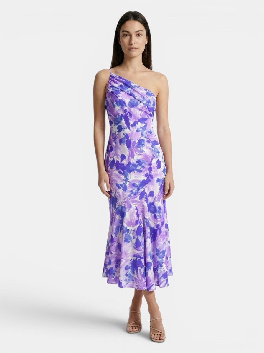 Robe midi fleurie pour femme | Robe de cocktail d'été élégante asymétrique pour occasions spéciales