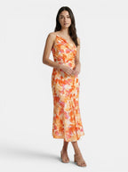 Women's Floral Midi Dress | Elegant Asymmetric Summer Cocktail Dress for Special Occasions
