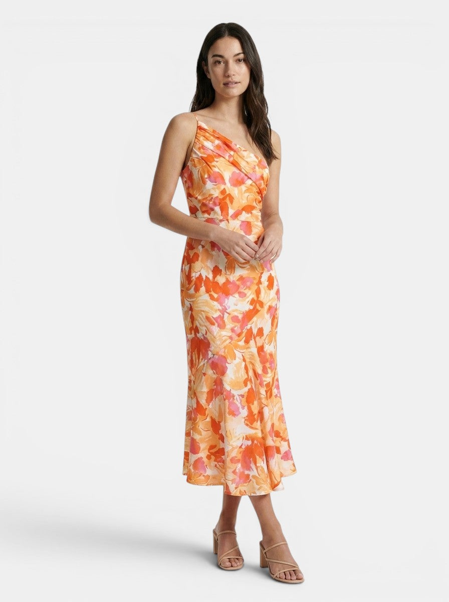 Robe midi fleurie pour femme | Robe de cocktail d'été élégante asymétrique pour occasions spéciales