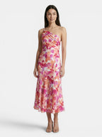 Women's Floral Midi Dress | Elegant Asymmetric Summer Cocktail Dress for Special Occasions