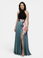 Womens Floral Print Maxi Dress | Elegant Sleeveless Halter Neck with Front Slit 2