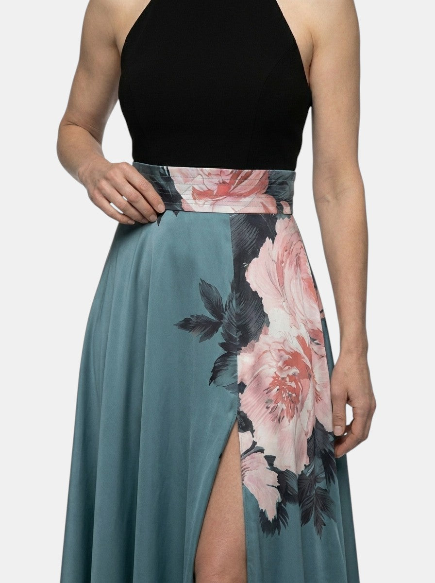 Womens Floral Print Maxi Dress | Elegant Sleeveless Halter Neck with Front Slit 3