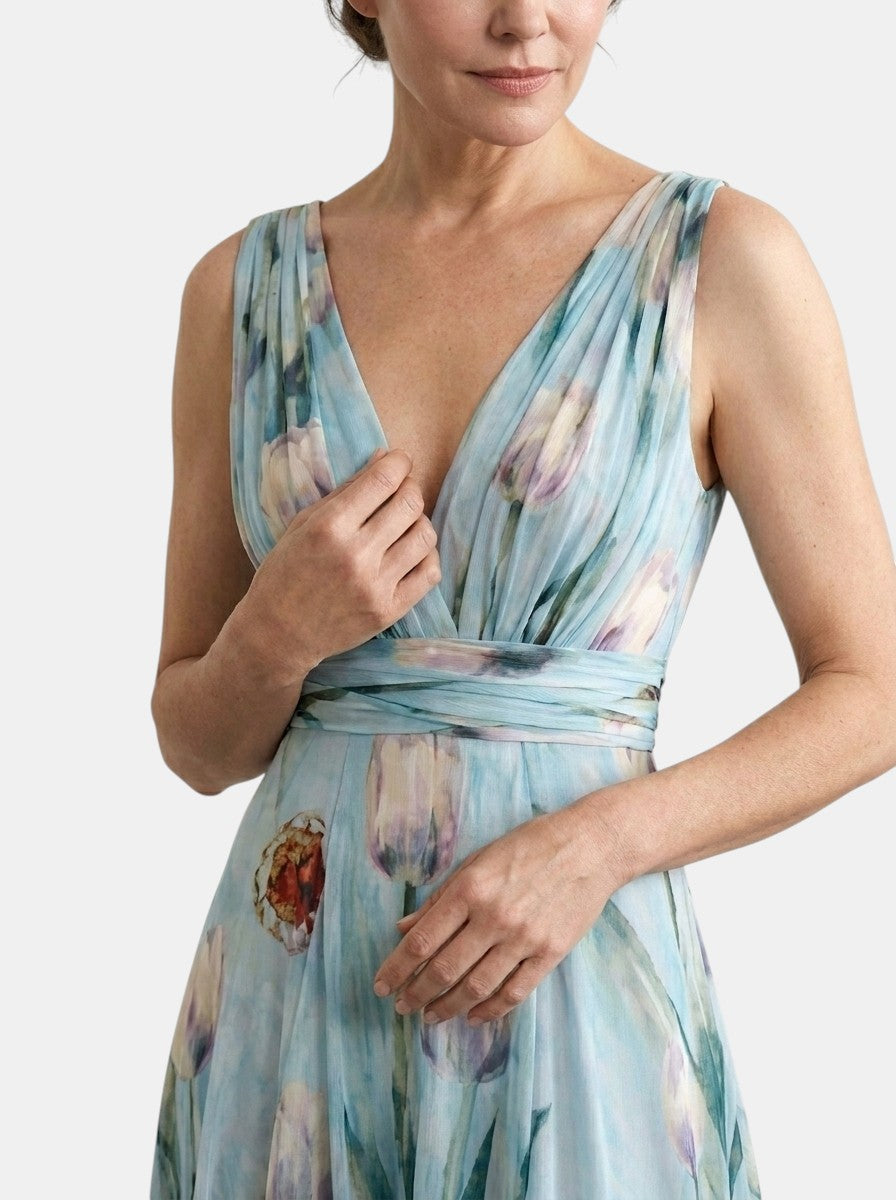 Womens Floral Print Maxi Dress | Elegant Sleeveless Wrap Dress 3