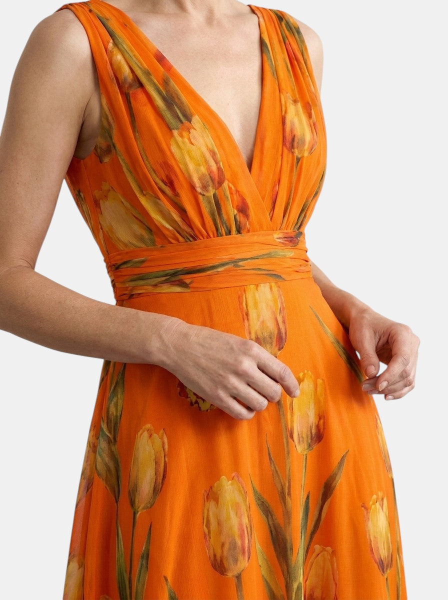 Womens Floral Print Maxi Dress | Elegant Sleeveless Wrap Dress 7