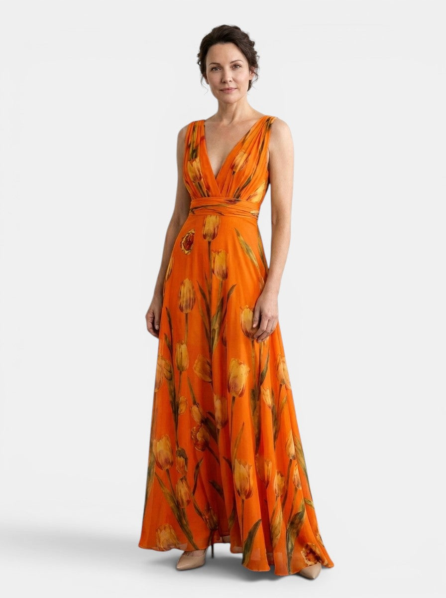 Womens Floral Print Maxi Dress | Elegant Sleeveless Wrap Dress 6
