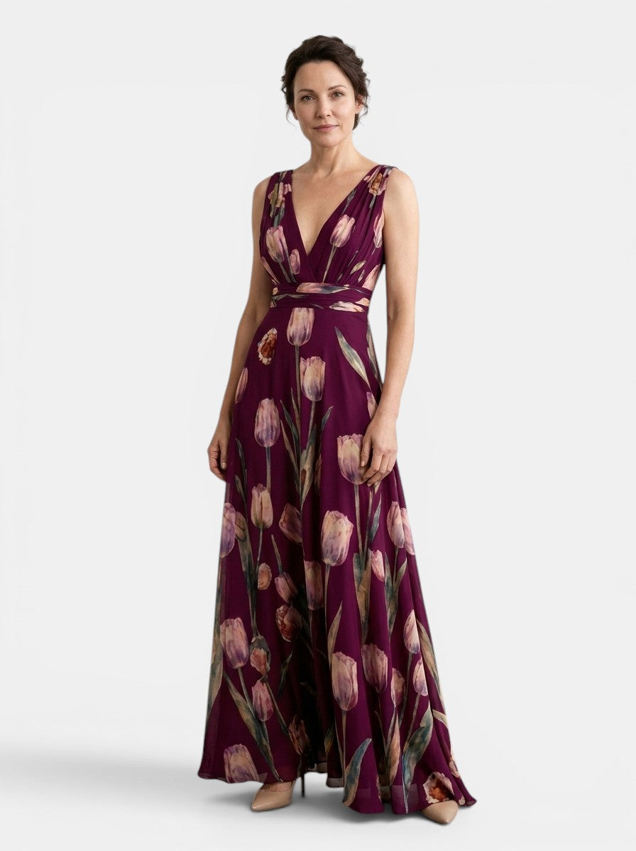 Womens Floral Print Maxi Dress | Elegant Sleeveless Wrap Dress 4