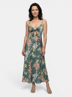 Womens Floral Print Midi Dress | Elegant Tie-Front Cutout Design for All-Season Style 2
