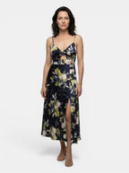 Womens Floral Print Midi Dress | Elegant Tie-Front Cutout Design for All-Season Style 4