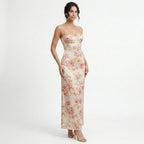 Vestido maxi floral para mujer | Elegante vestido fruncido para invitada de boda de verano