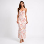Vestido maxi floral para mujer | Elegante vestido fruncido para invitada de boda de verano