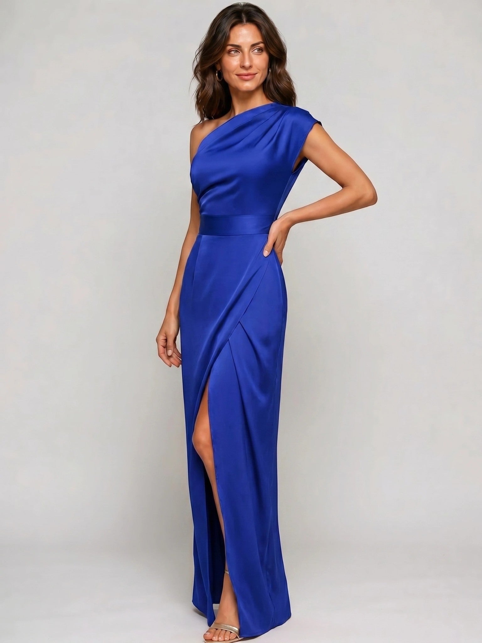 Abito lungo fluente da donna | Elegante abito estivo asimmetrico monospalla